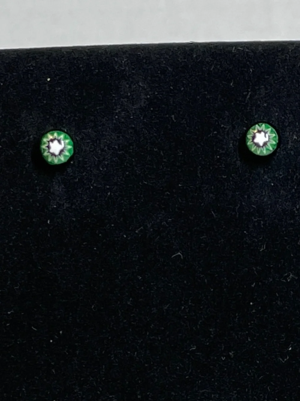 Handmade Glass Millefiori Post Earrings Multicolor Green Blue Round Star, Artsy